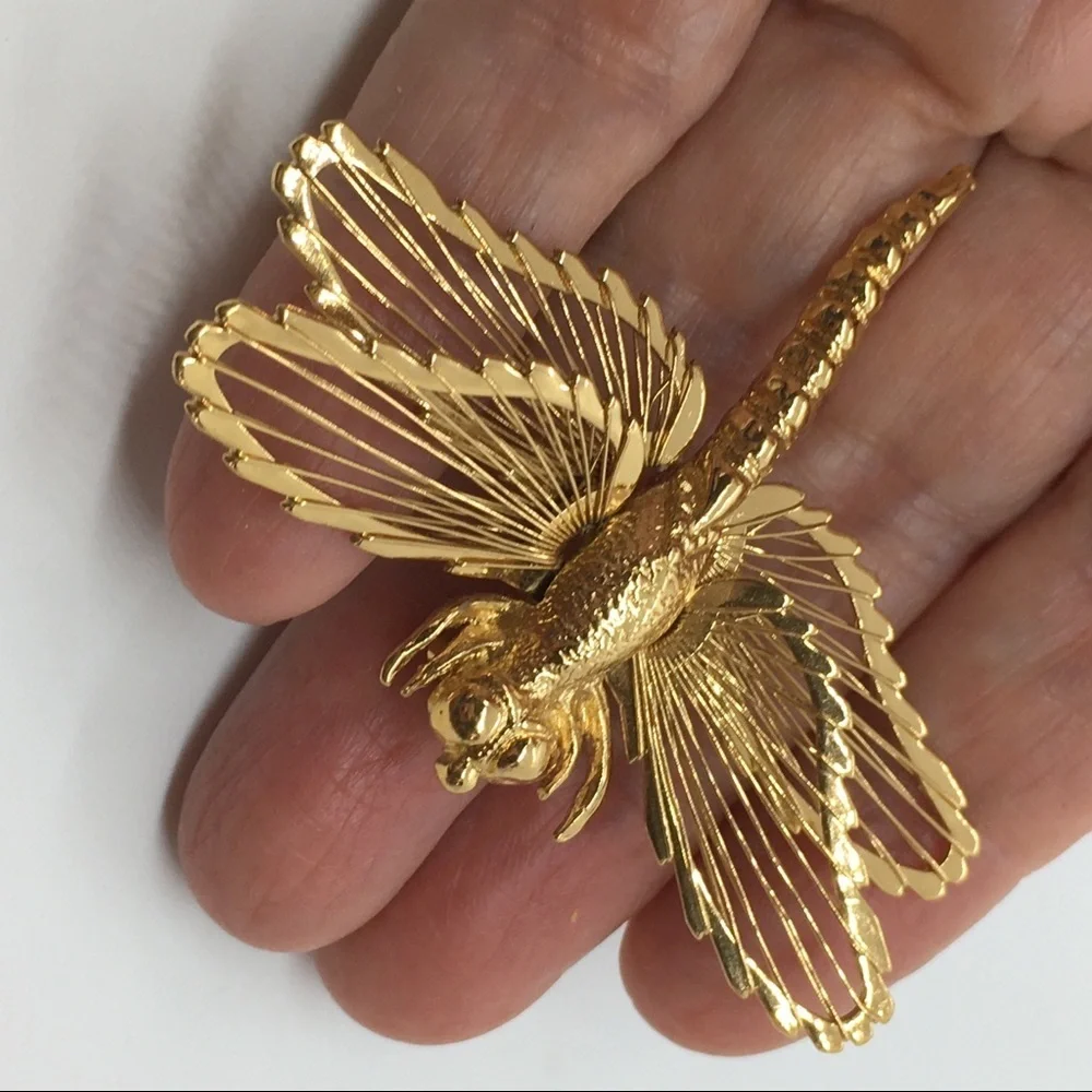 MONET Gold Tone Dragonfly Brooch Vintage